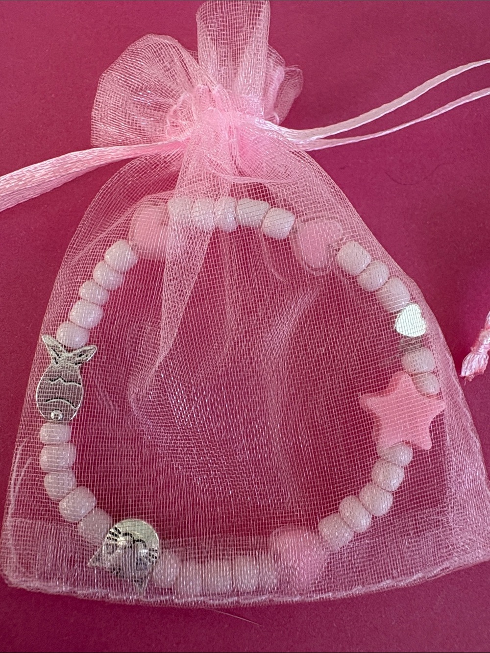 Pink Beaded Star Charm Bracelet - small wrist. Accessories